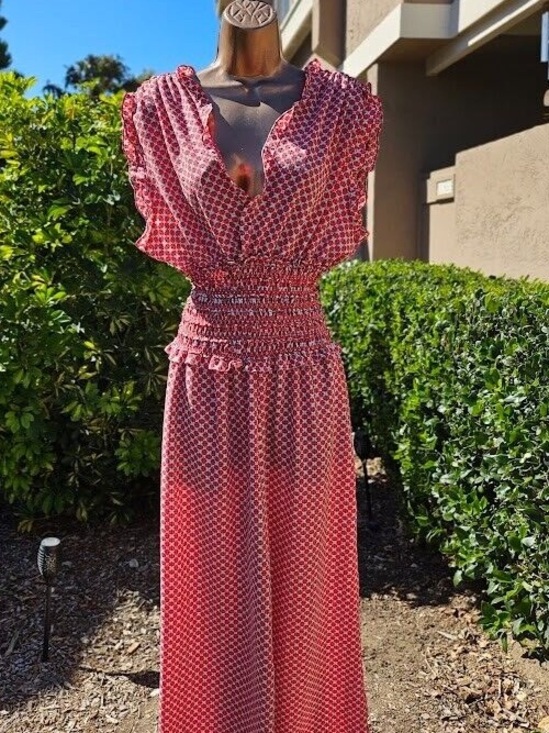 Max Studio Pants - Max Studio Red Geometric Print Maxi Jumpsuit